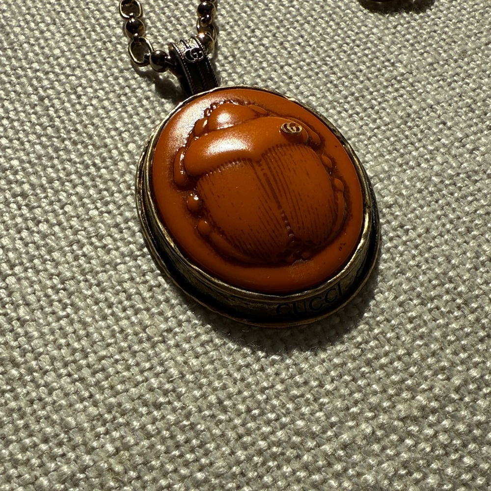 Gucci Burnt Orange Scarab resin Pendant Necklace